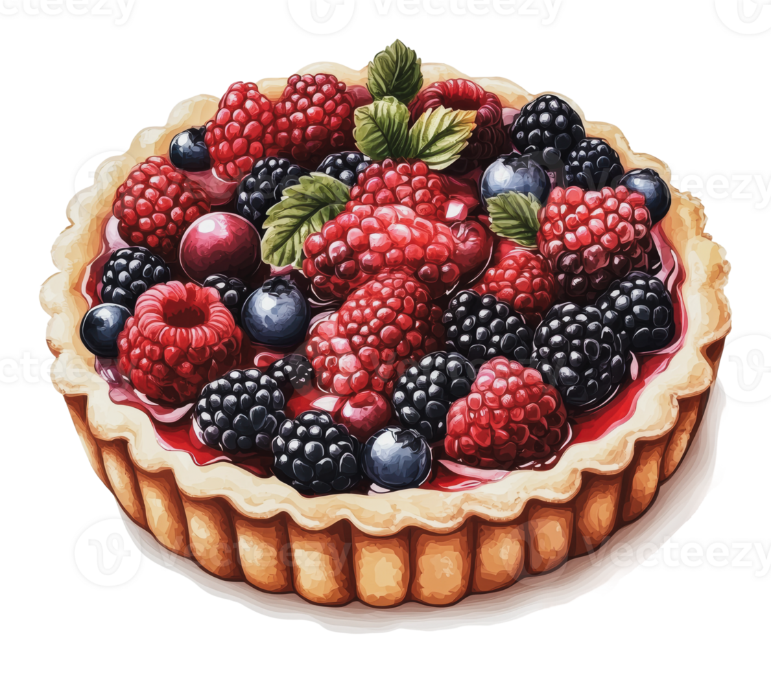 Delicious berry tart with colorful fresh fruits png