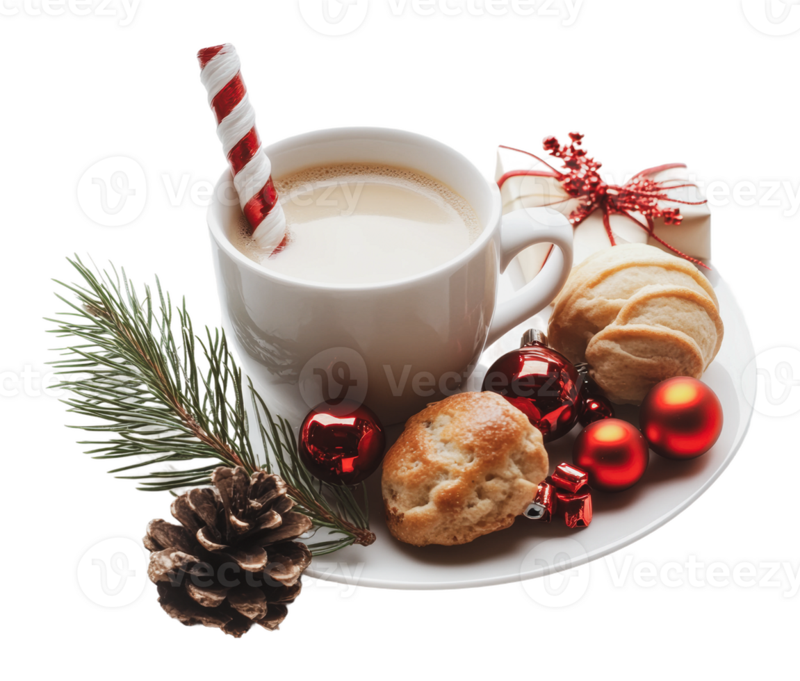 Warm holiday treat with coffee and festive decor png