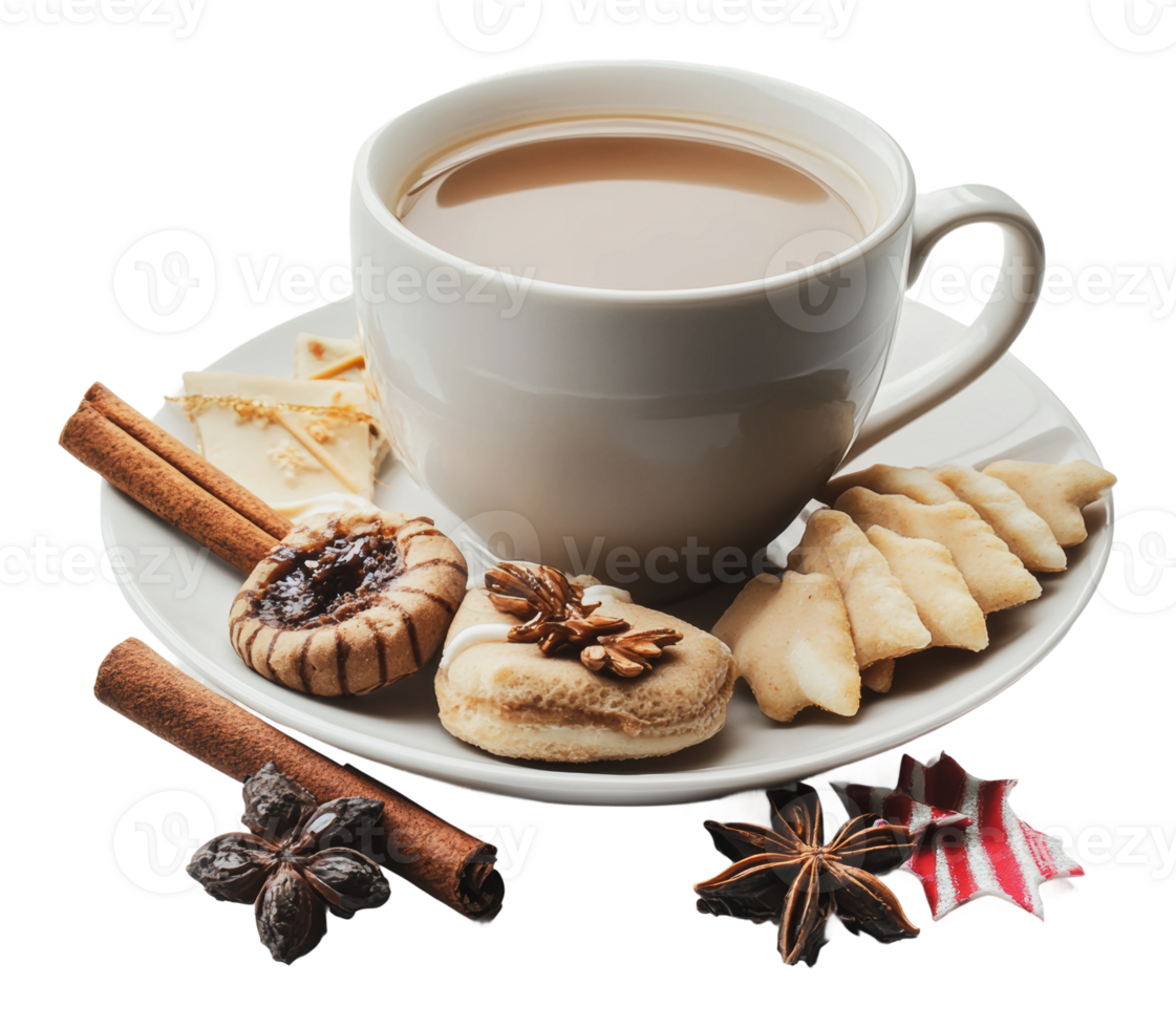 Enjoying warm beverage with assorted pastries png