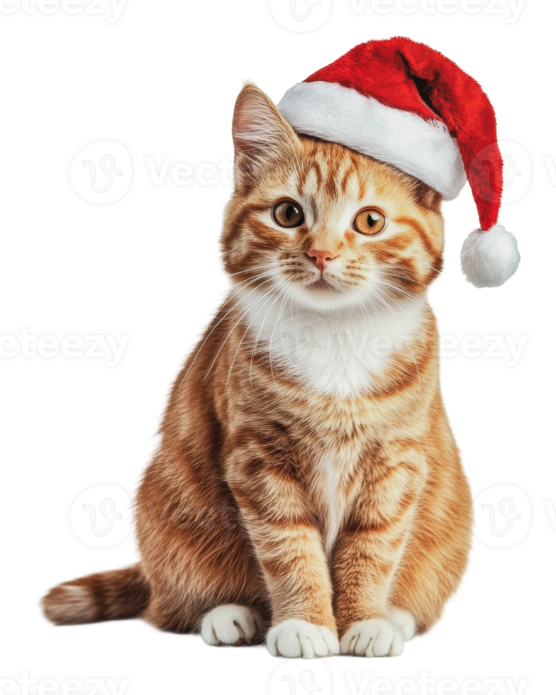 Cat wearing a red Santa hat for the holidays png