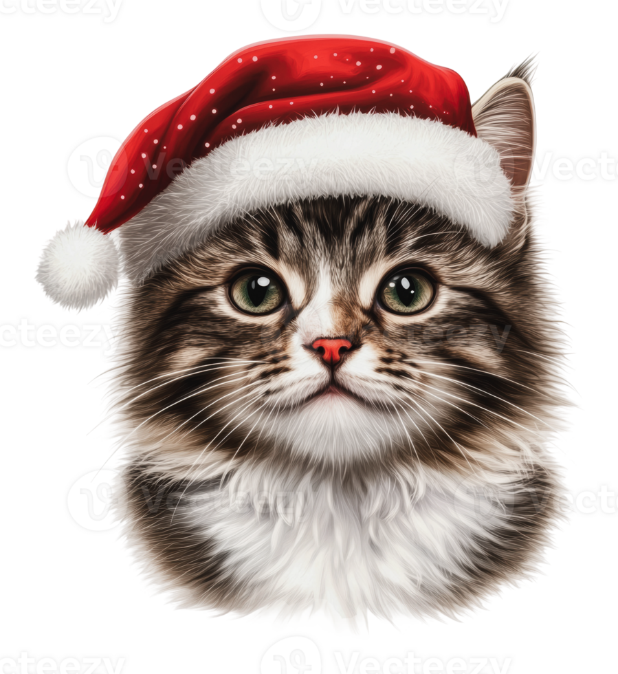 Cute cat wearing a festive Christmas hat png