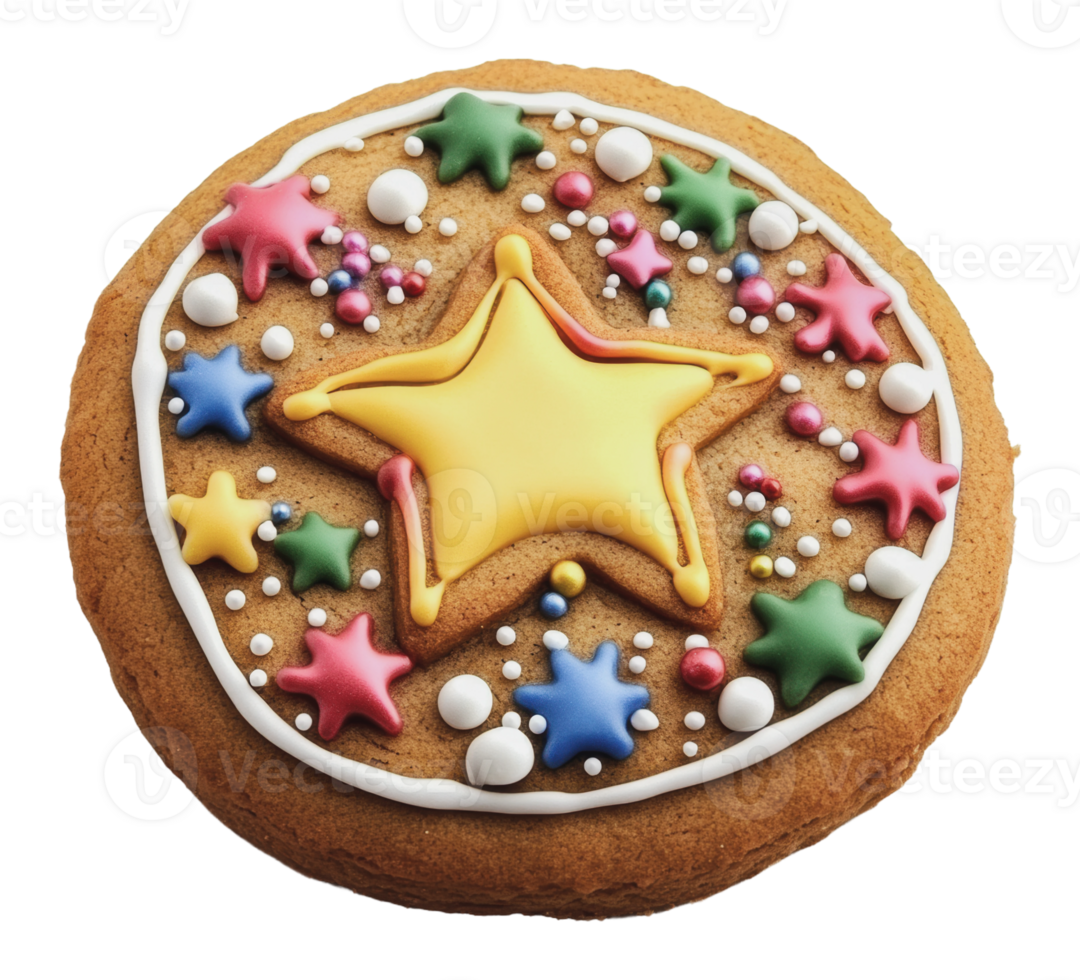 Colorful decorated cookie with star design png
