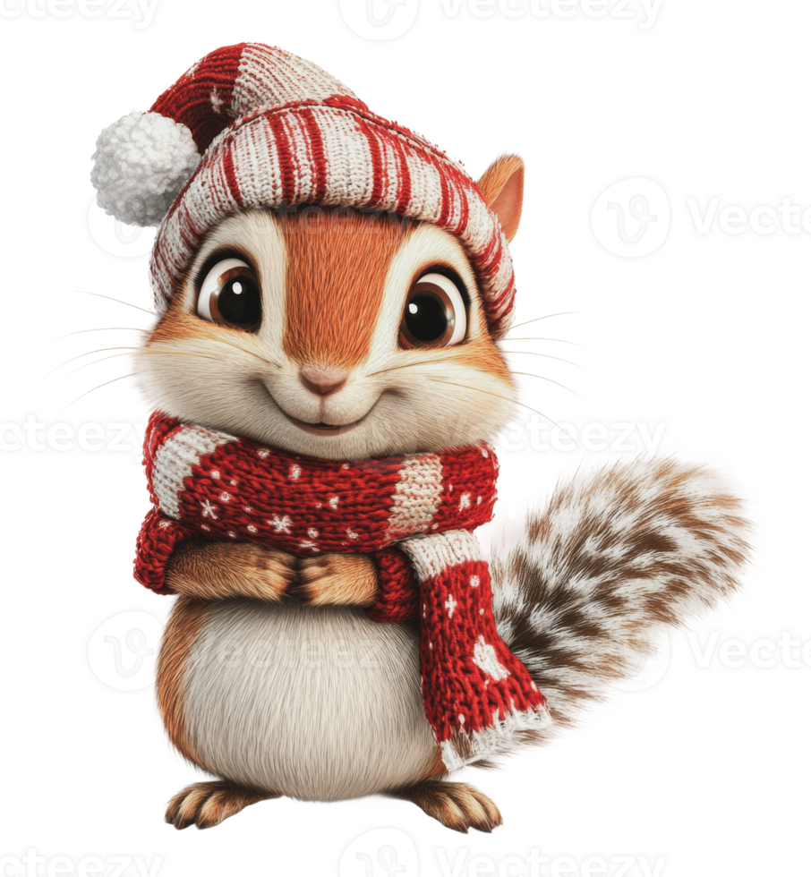 Squirrel in a festive hat and scarf during winter png