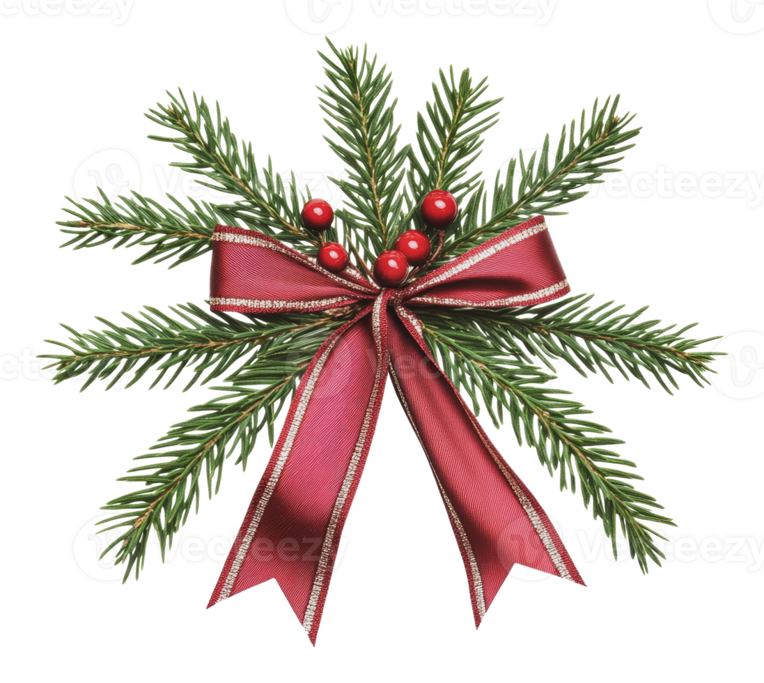 Festive red ribbon and green leaves png