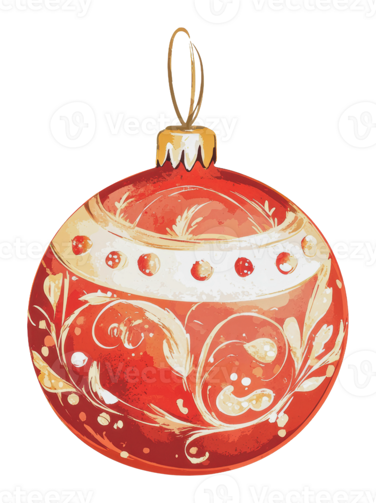 Bright red ornament with intricate gold design png