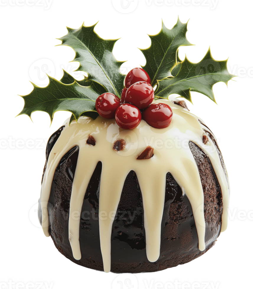 Festive holiday pudding with garnish png