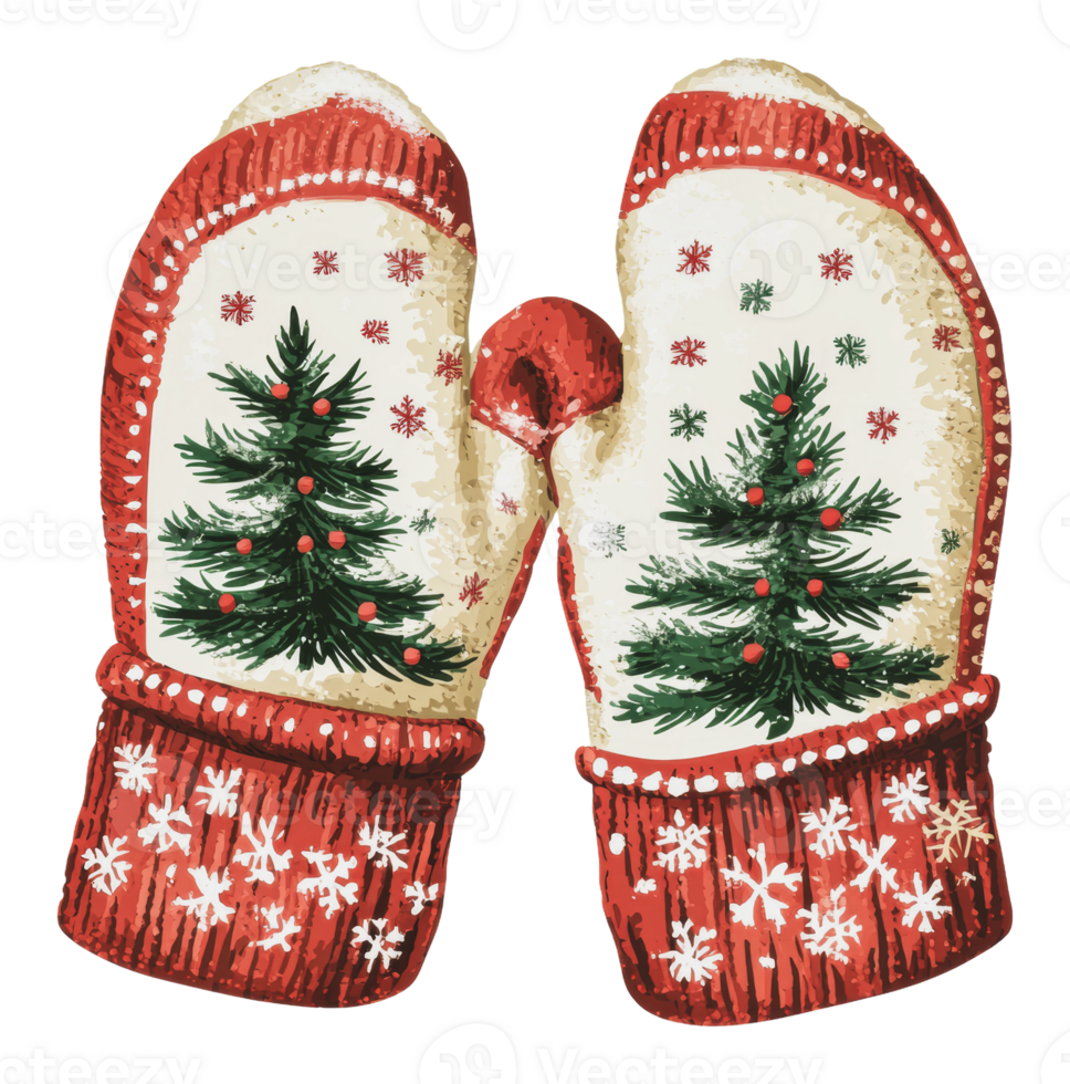 Warm mittens with festive holiday design png