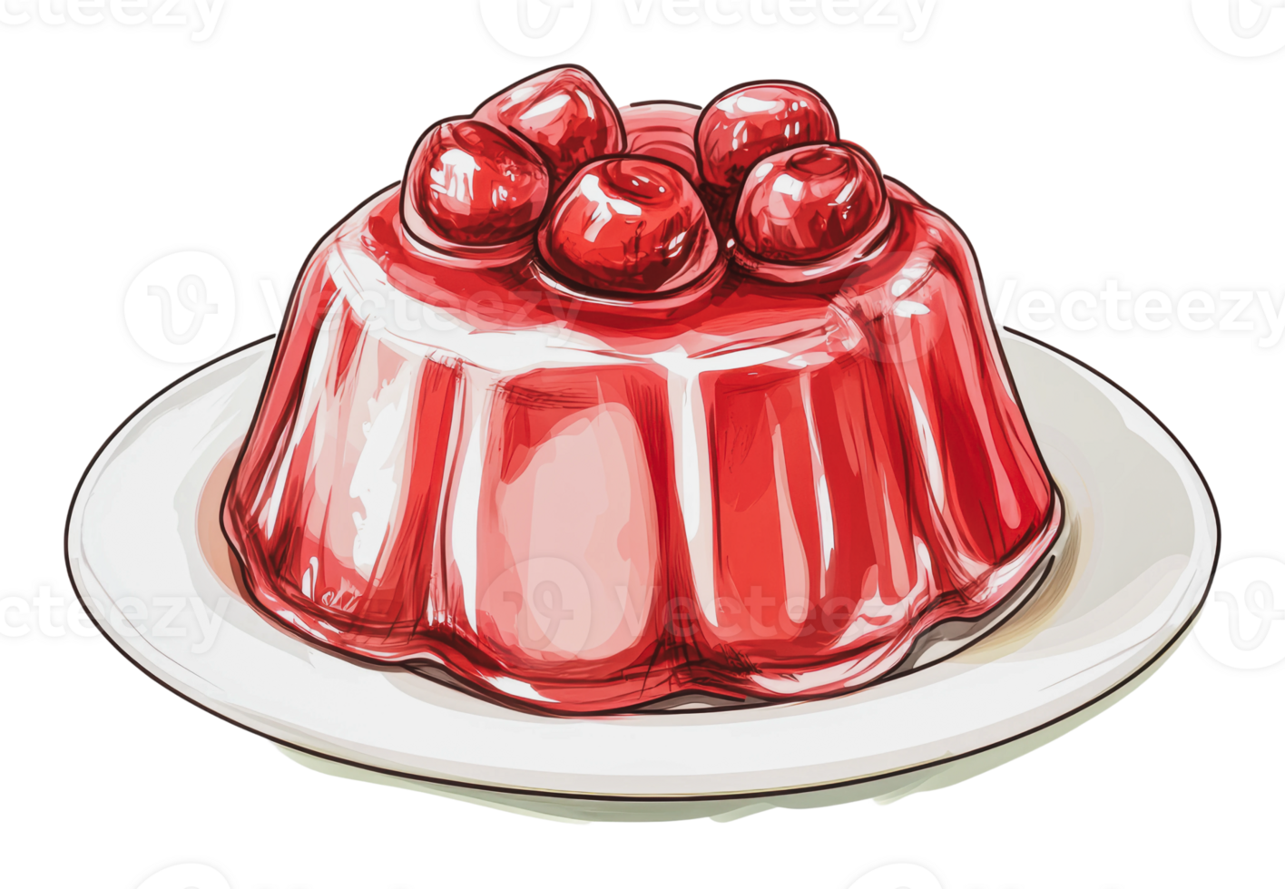 Delightful red jelly dessert with cherries on top png