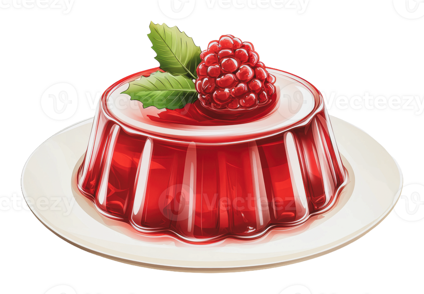 Red raspberry jelly dessert on a white plate png