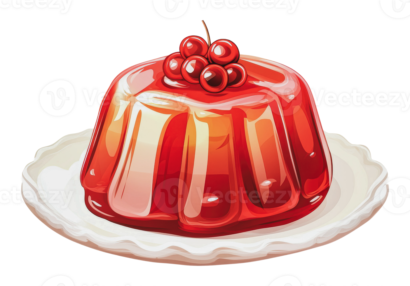 Delicious red gelatin dessert with cherries on top png