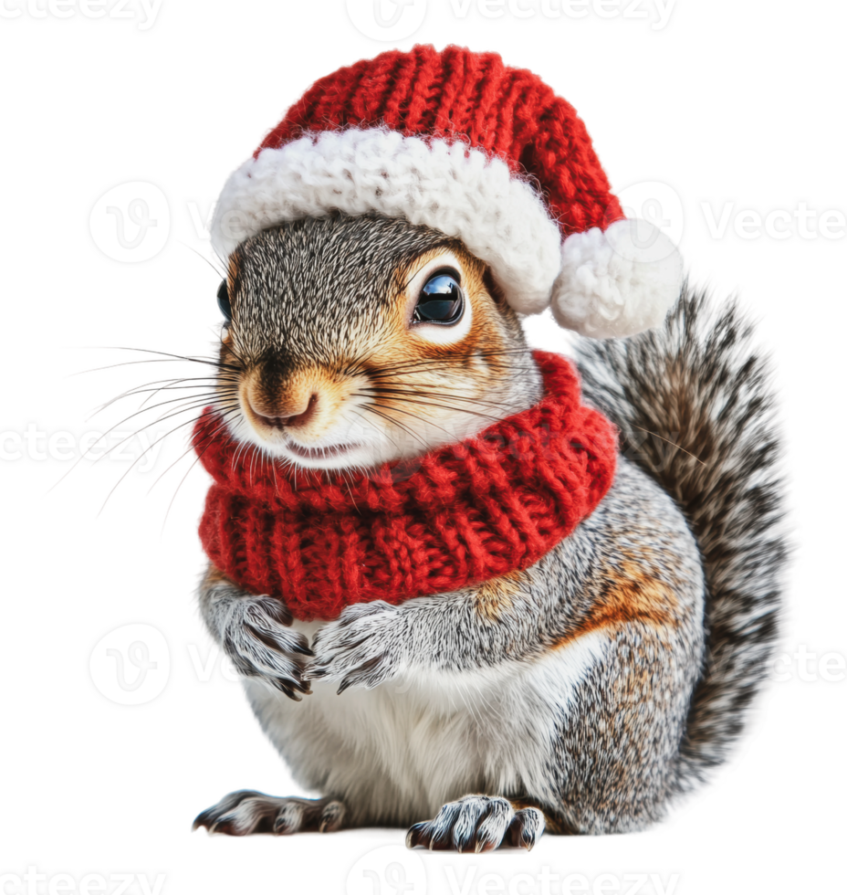 Winter squirrel in festive hat and scarf png