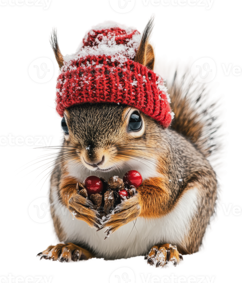 Holiday squirrel in a red hat png