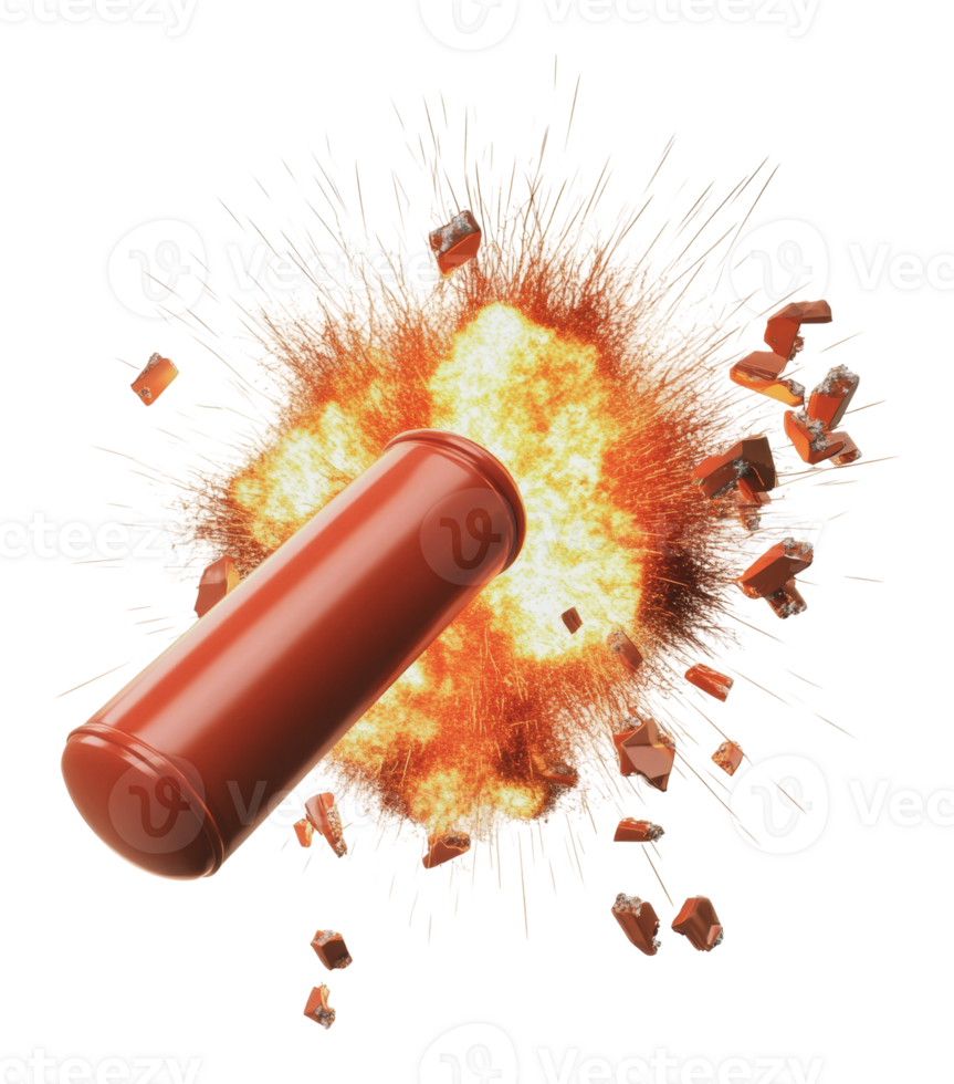 Explosion of a red cylinder with debris flying png
