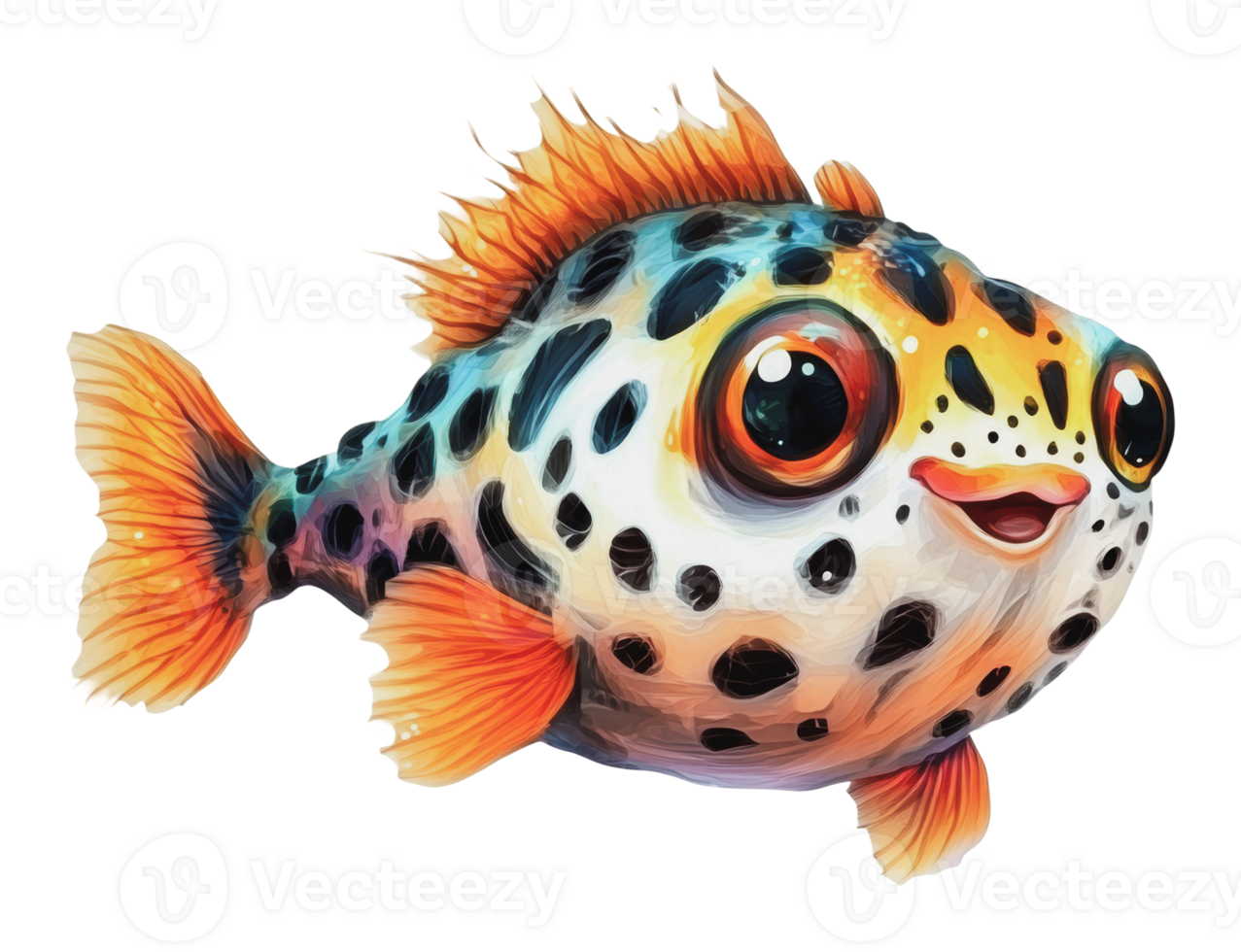 Colorful cartoon fish swimming happily in water png