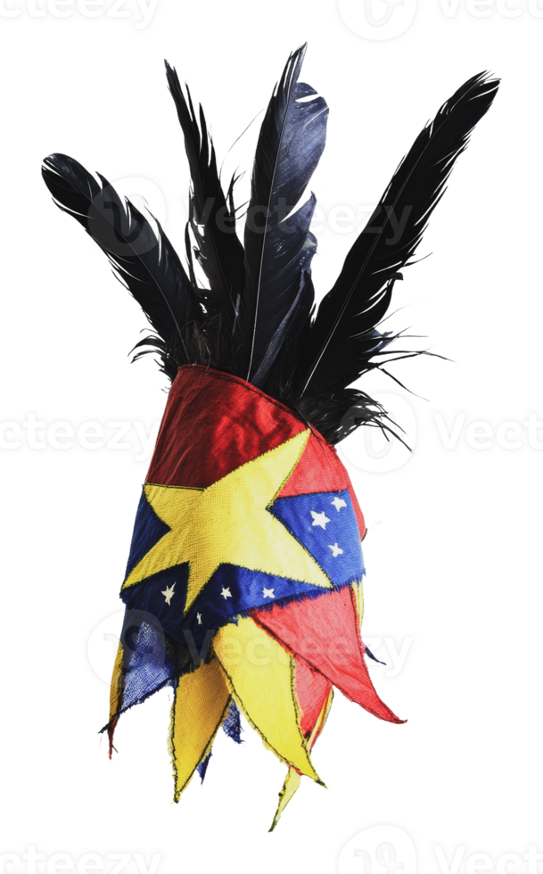 Colorful headdress with black feathers and stars png