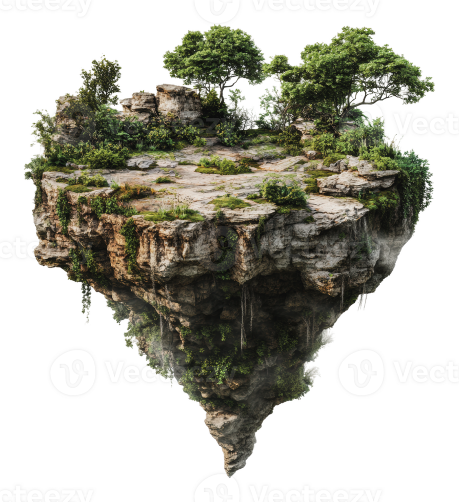 Lush floating rock with trees png