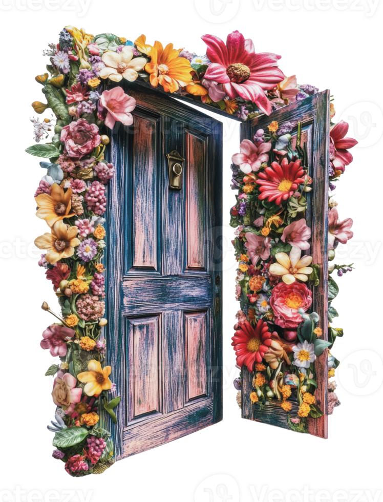 Colorful floral doorframe in a whimsical design png