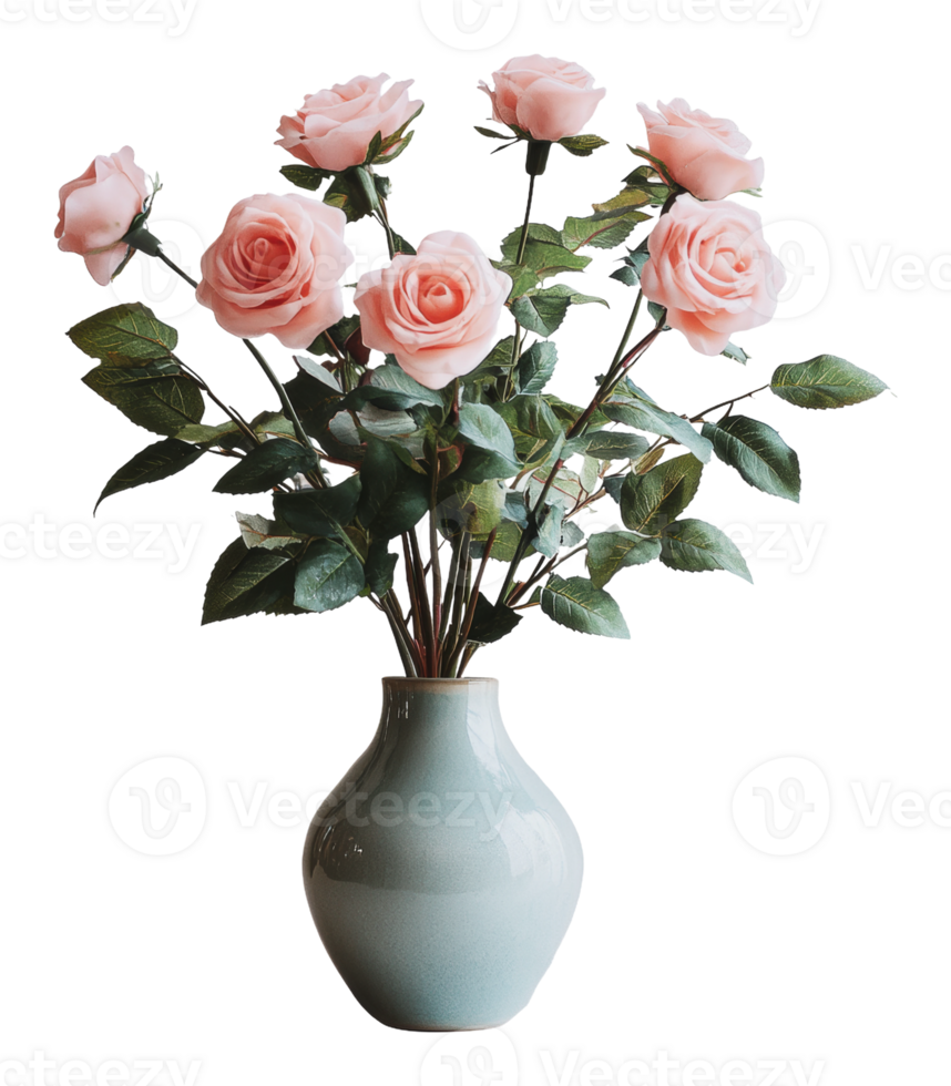 Pink roses in a decorative vase on display png