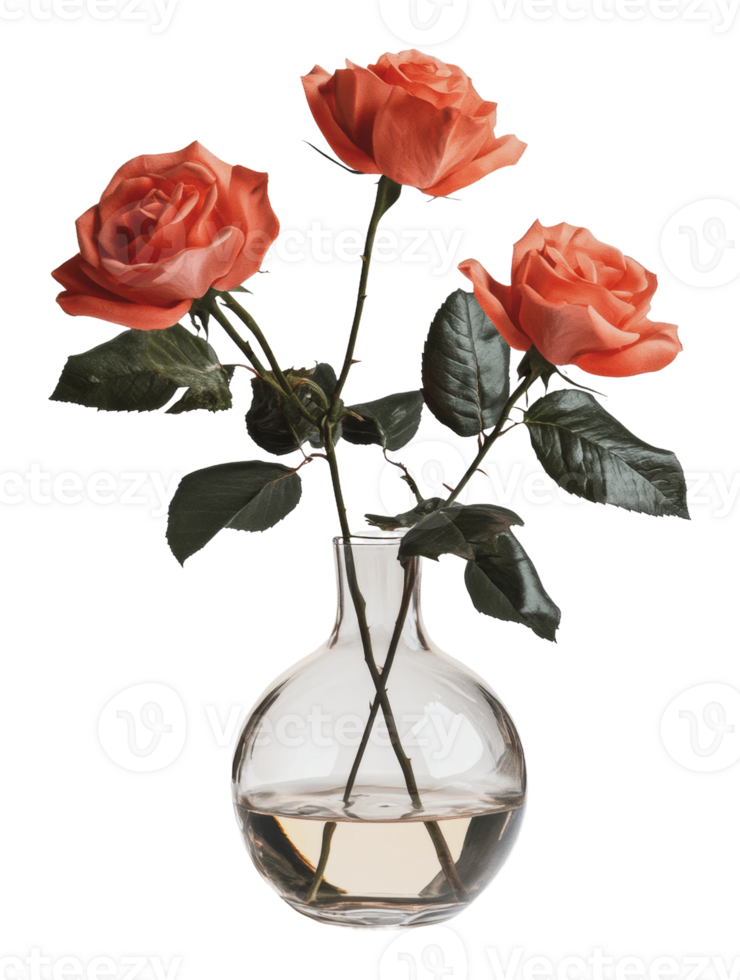 Beautiful bouquet of roses in a clear vase png