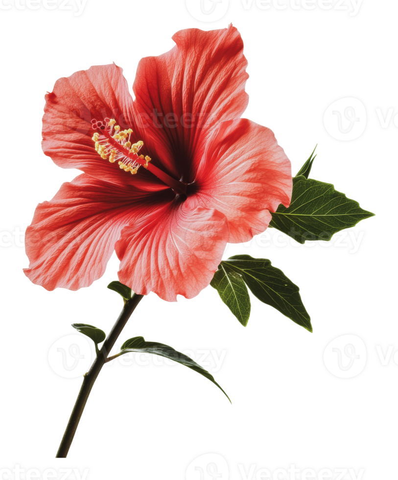 Bright hibiscus flower on a green stem png