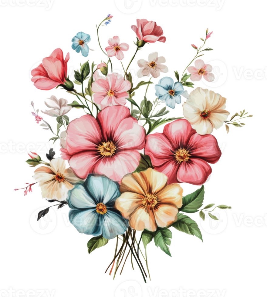 Colorful floral arrangement with various blossoms png