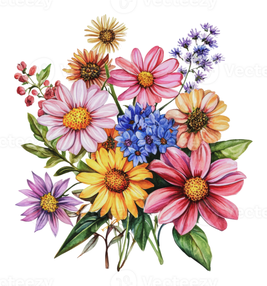 Colorful bouquet of assorted flowers in full bloom png