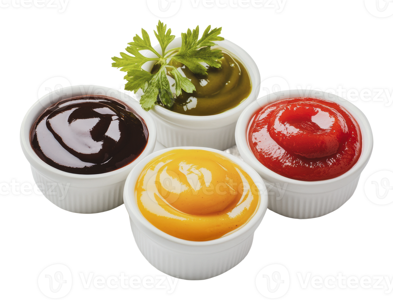 Sauces in small bowls on white background png