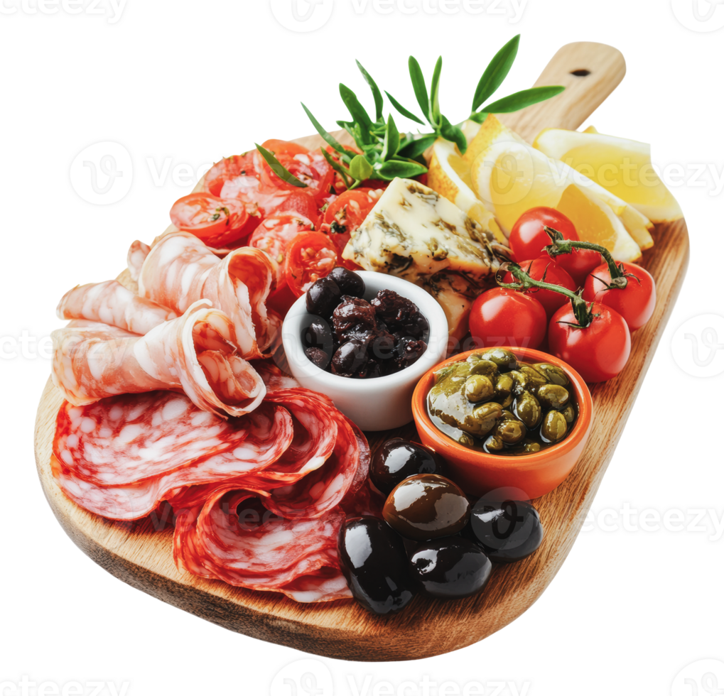 Tasty charcuterie with meats and cheese png