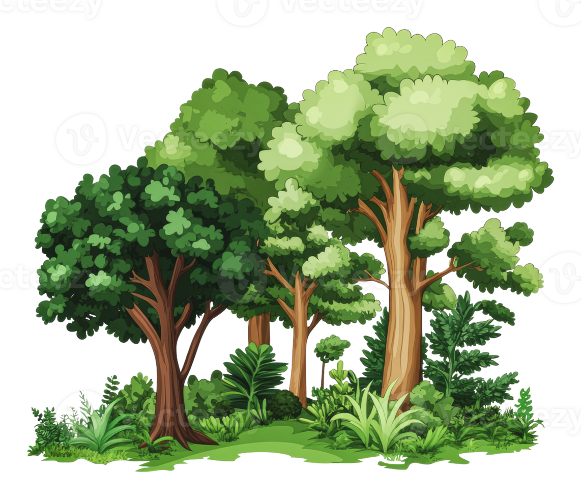 Lush forest with diverse trees and plants png
