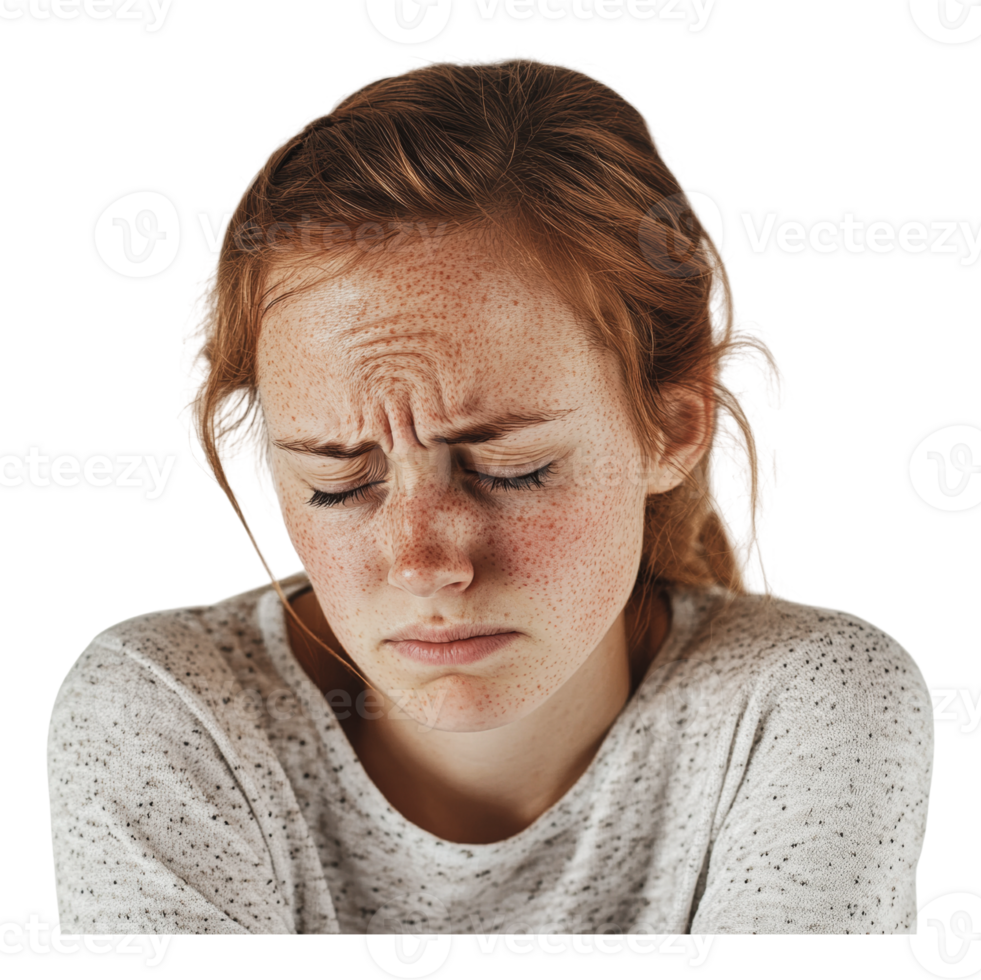 Expression of sadness from a young woman png