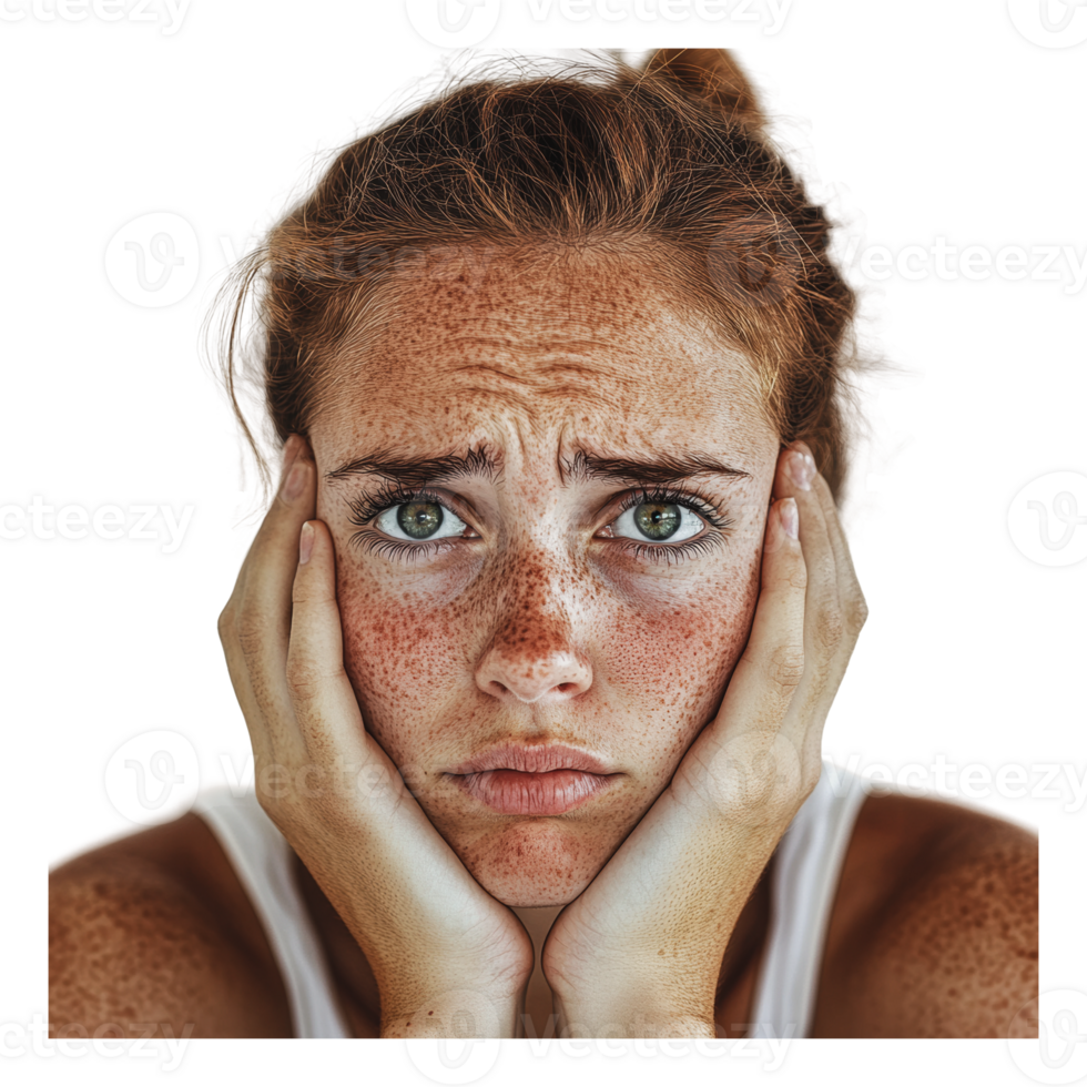 Woman expresses deep concern and distress png