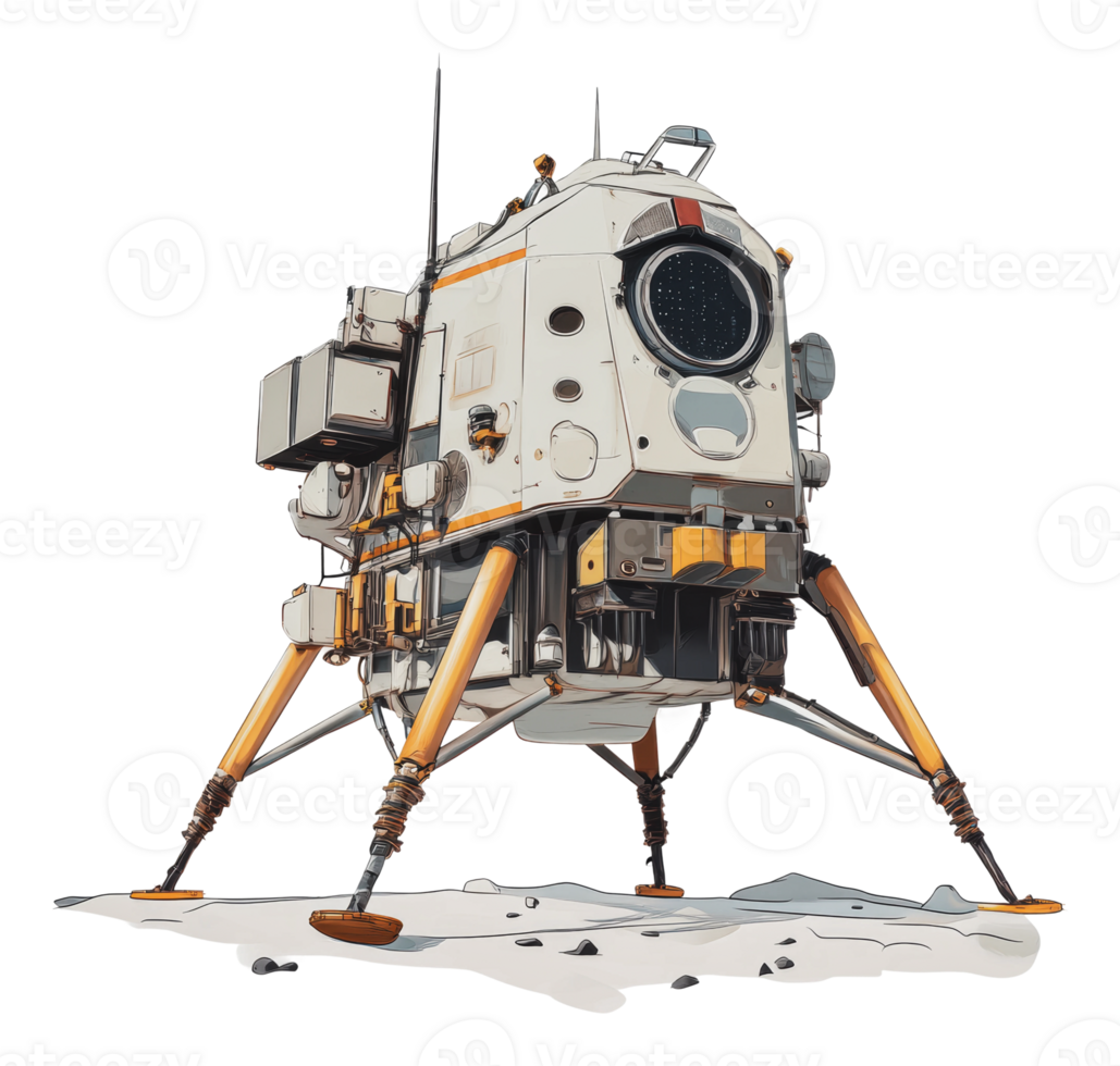 Lunar lander stands on the moon's surface png