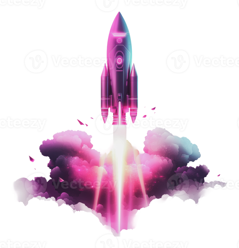 Vivid rocket launch on bright backdrop png