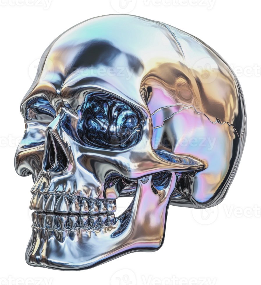 Shiny metallic skull with iridescent finish png