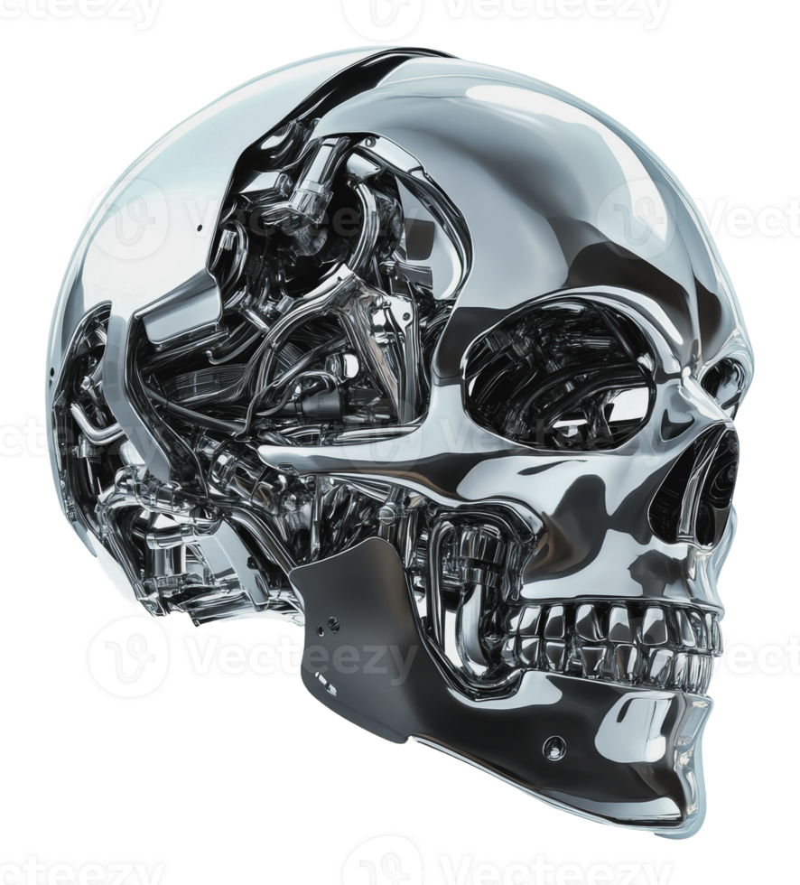 High-tech metallic skull design png
