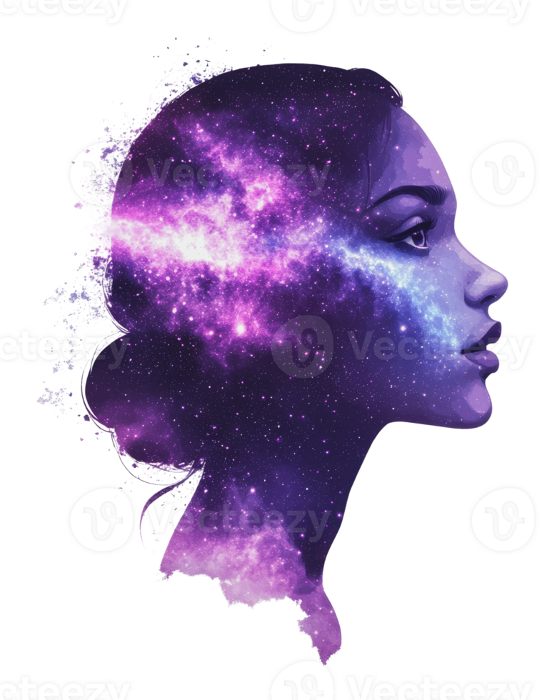 Purple cosmic silhouette of a woman png