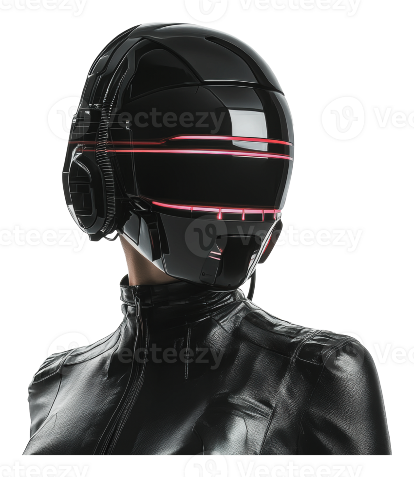 Futuristic helmet design with sleek black finish png