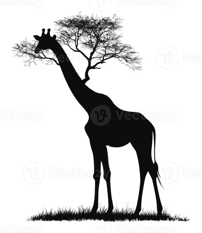 Giraffe silhouette with tree formed from its neck png