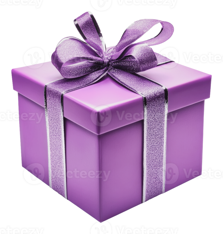 Colorful purple gift box with a shiny ribbon png