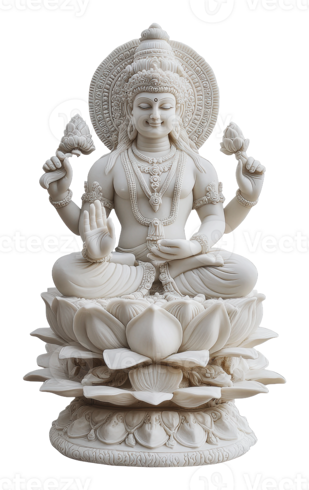 White marble statue of a seated deity with lotus png