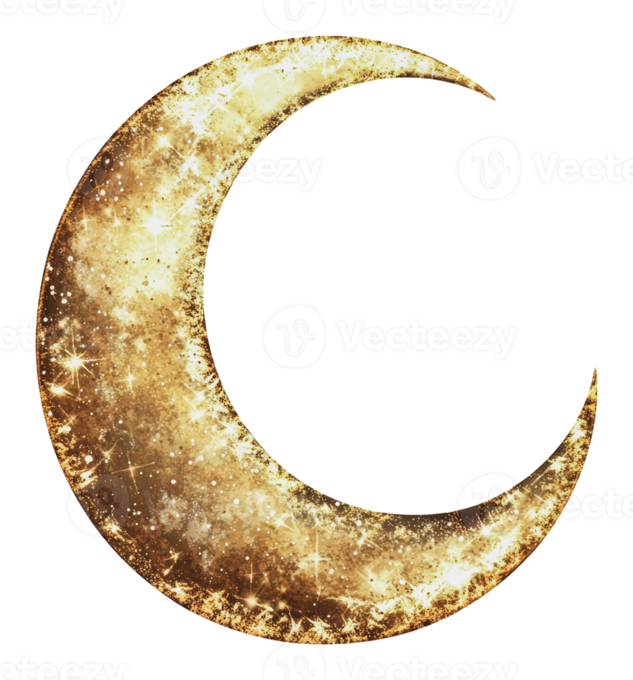 Shimmering golden crescent moon design png