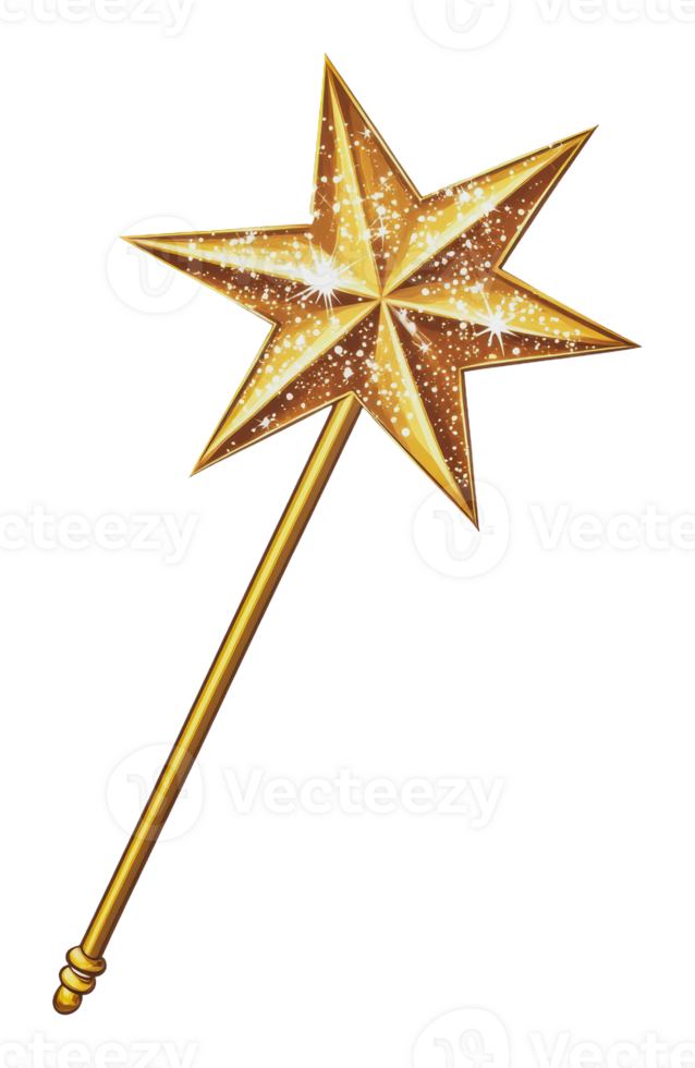 Golden star wand with sparkling details png