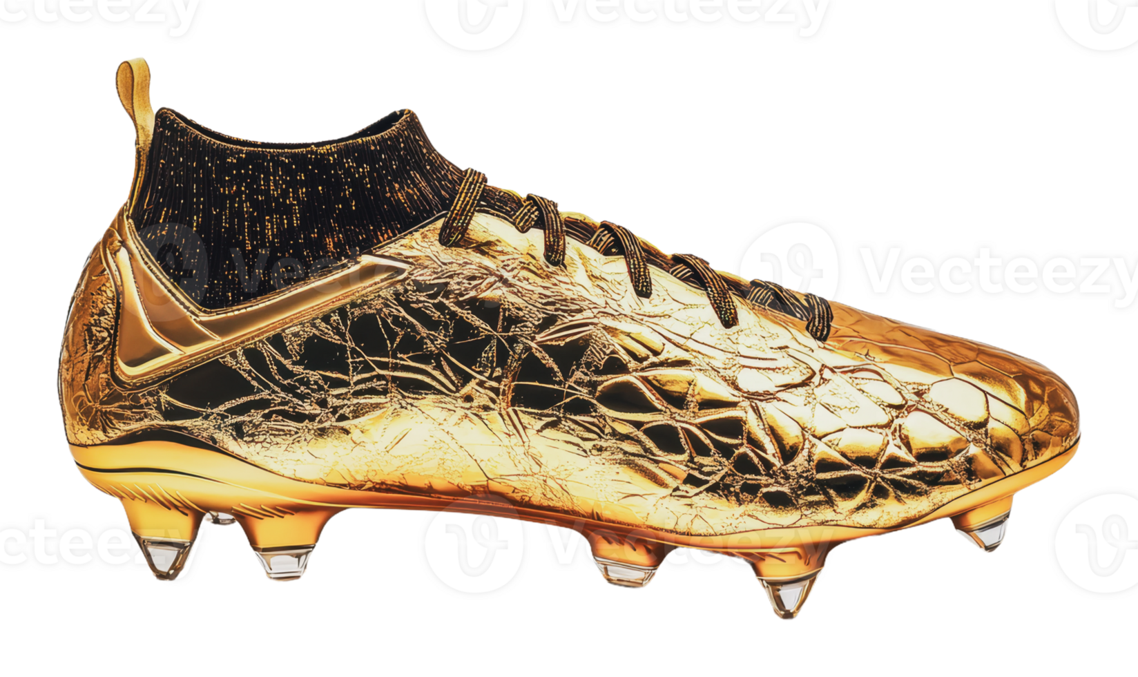 Unique golden soccer cleat with intricate design png