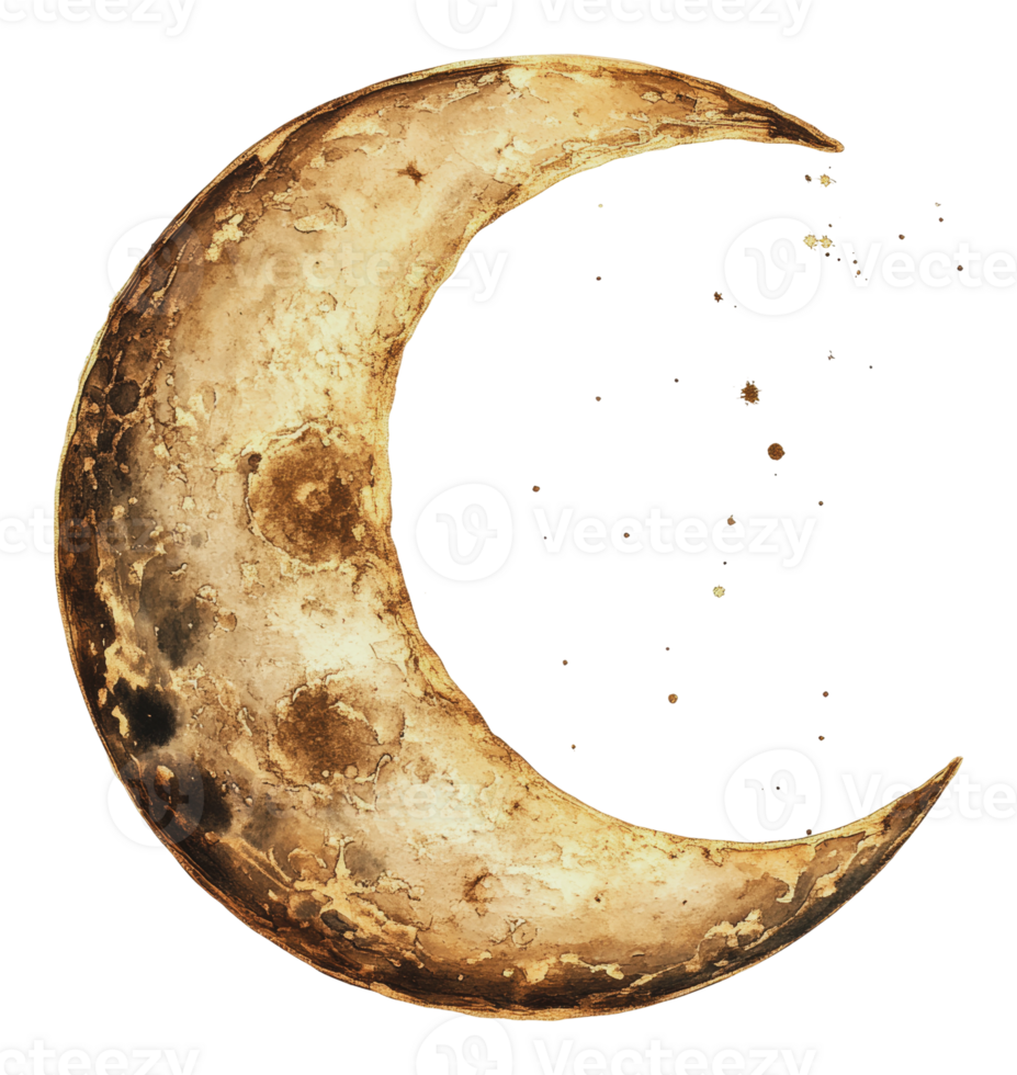 Celestial crescent moon with golden textures png
