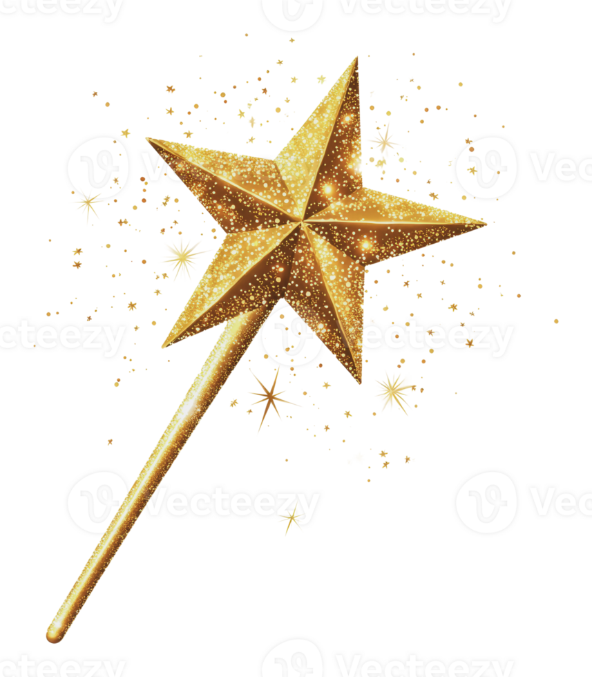 Golden star wand sparkles with magic png