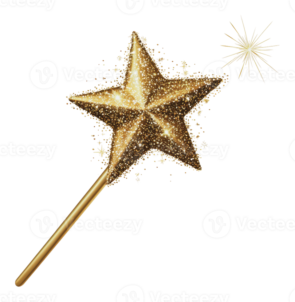 Gold star wand with sparkling effects for magic png