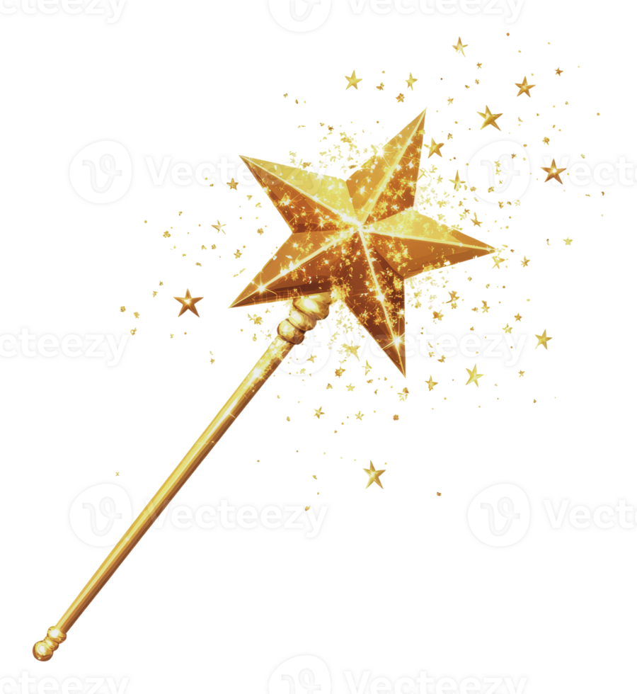 Sparkling golden magic wand with stars glimmering png