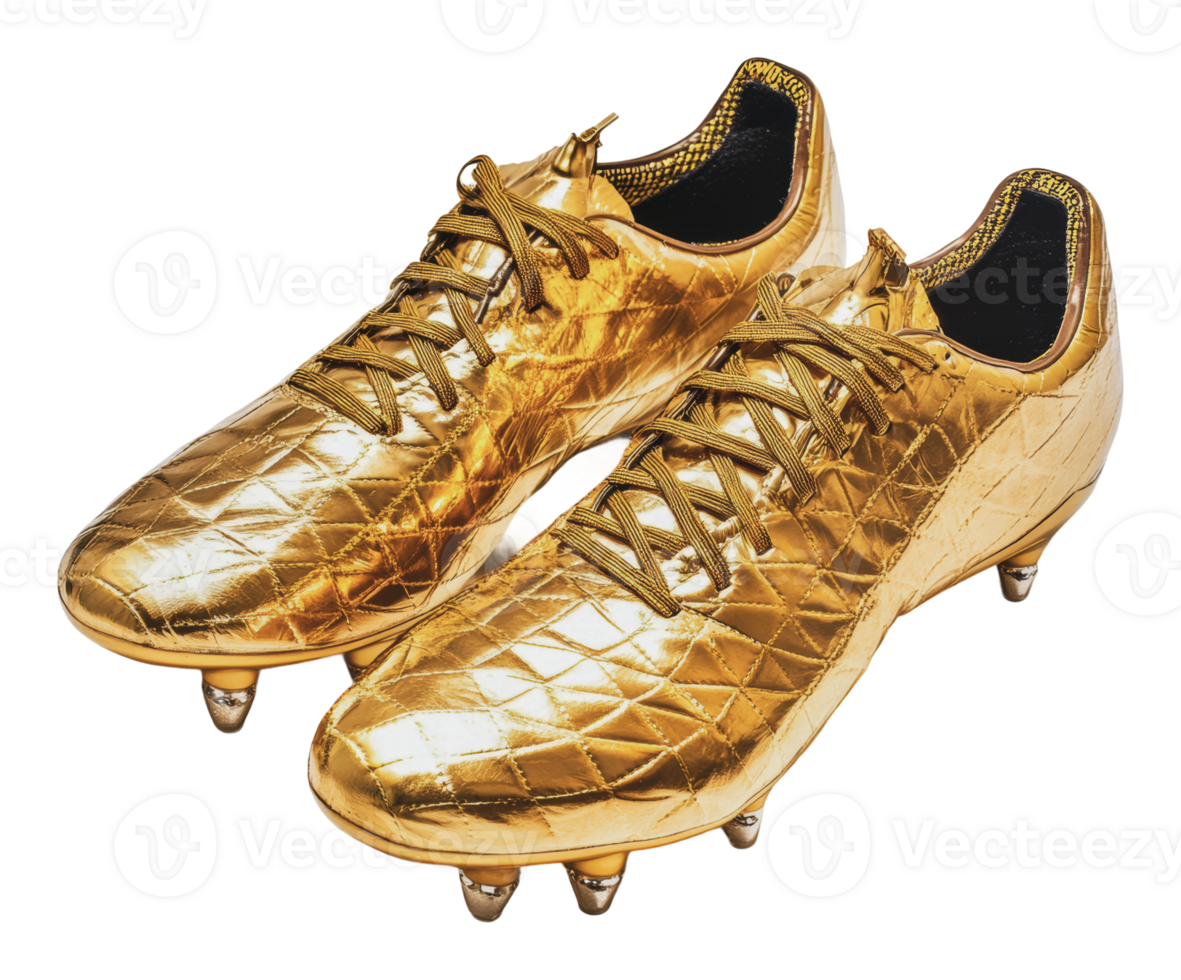 Golden soccer cleats on neutral backdrop png