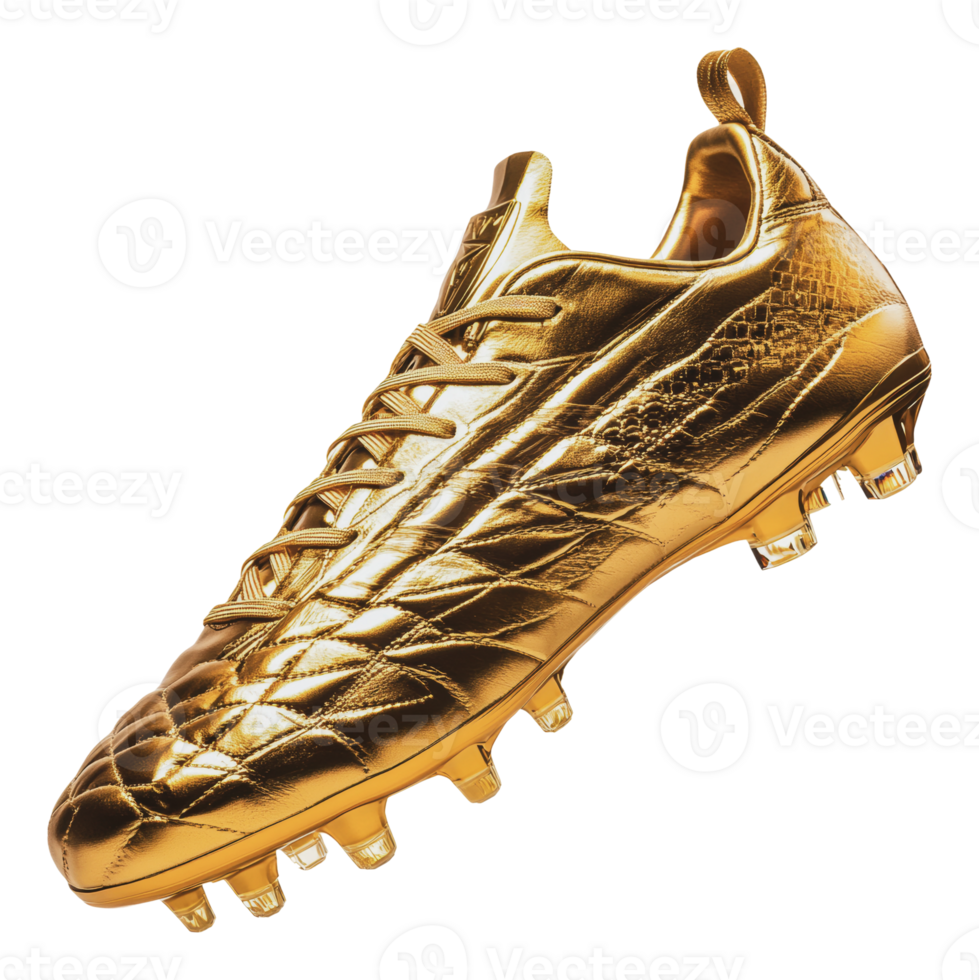 Golden soccer cleat on a plain backdrop png