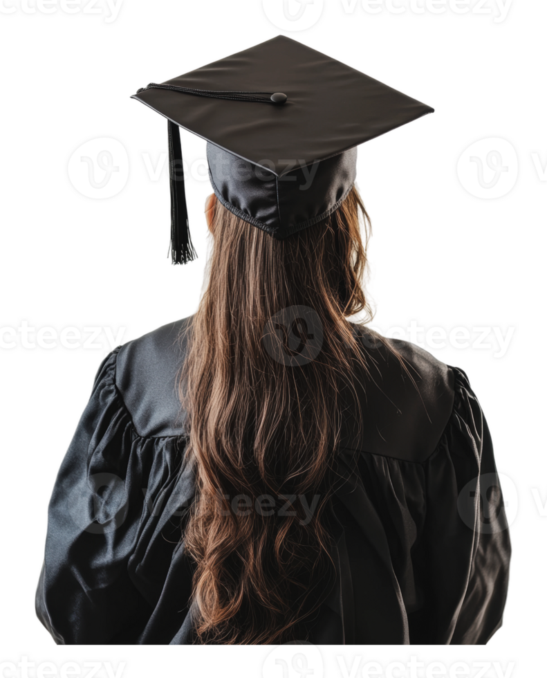 feiern Abschluss im ein schwarz Deckel und Kleid png